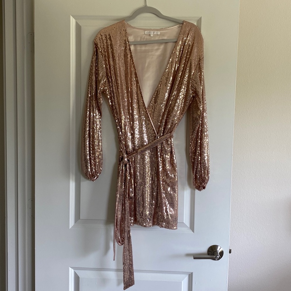 ROSE GOLD SEQUIN WRAP DRESS